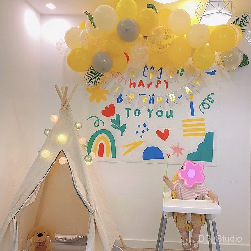 พรมแขวนผนังพิมพ์ลาย Happy Birthday สําหรับตกแต่งปาร์ตี้วันเกิด - รูปที่ 4