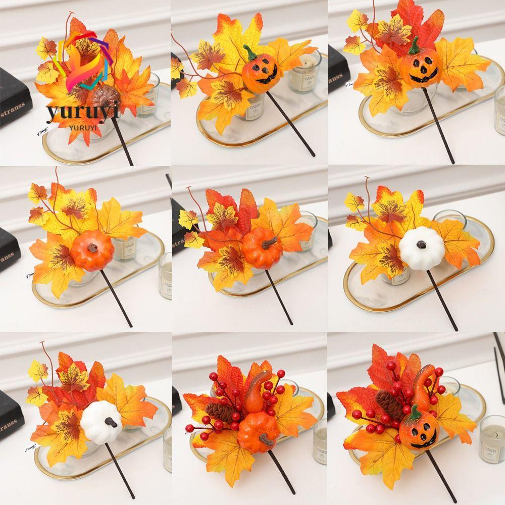 YURUYI ประดิษฐ์ Maple Leaf เครื่องประดับ, ฟักทอง Berry สาขาประดิษฐ์ Maple Leaf Pumpkin Maple Leaf De