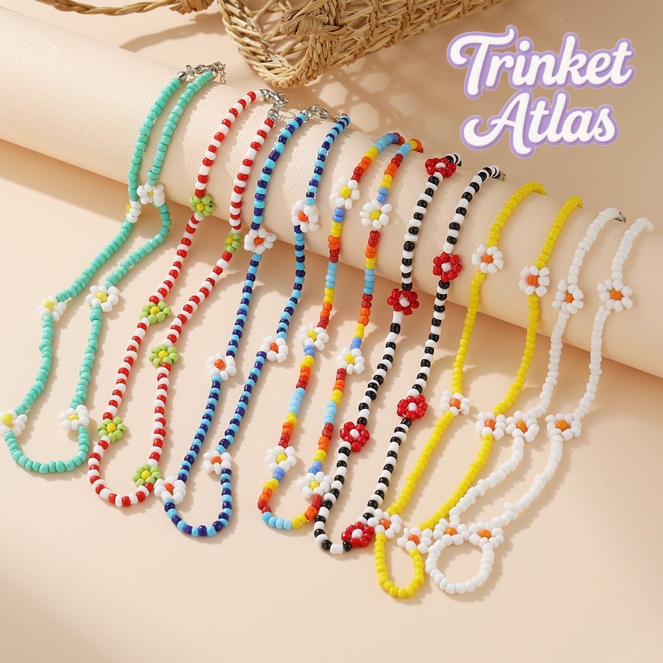 necklace ดอกไม้ประดับลูกปัด อเล็กซ์ โดปามีน สไตล์เกาหลี น่ารัก มีหลายสีให้เลือก ส่งไวจากไทย