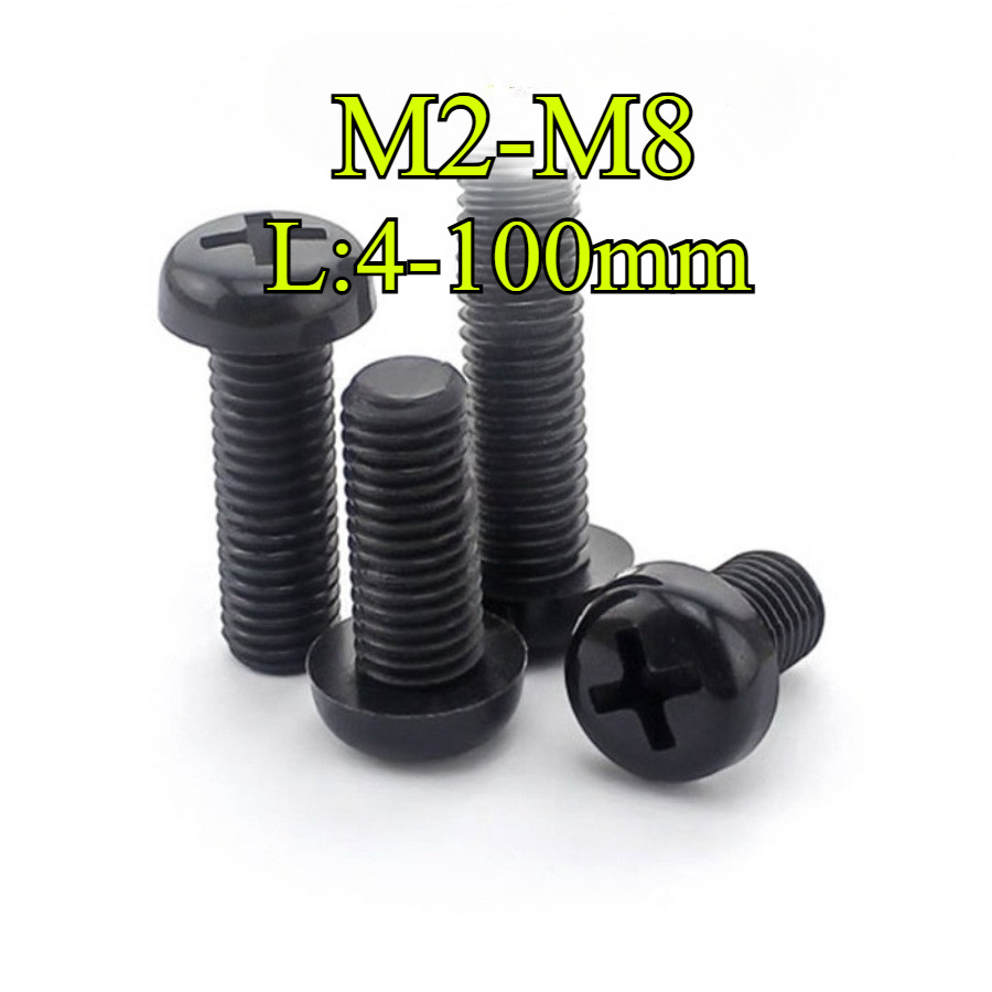 สีดําข้ามไนลอนหัวกลม Bolt ฉนวนกันความร้อนสีดํา Bolt M2/M2.5/M3/M4/M5/M6/M8 (GFT-TH)