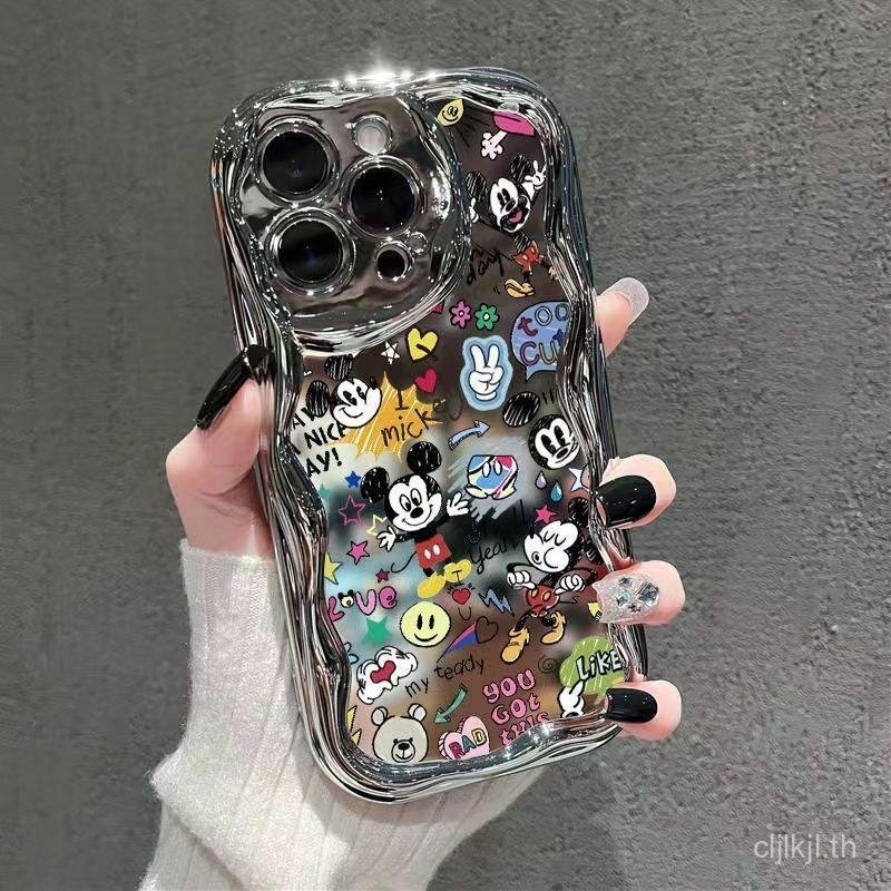 เหมาะสําหรับ Apple 16/15/14 Pro Max เคสโทรศัพท์ Graffiti Mickey Frosted ชุบแก้ว X/XR 8898J7