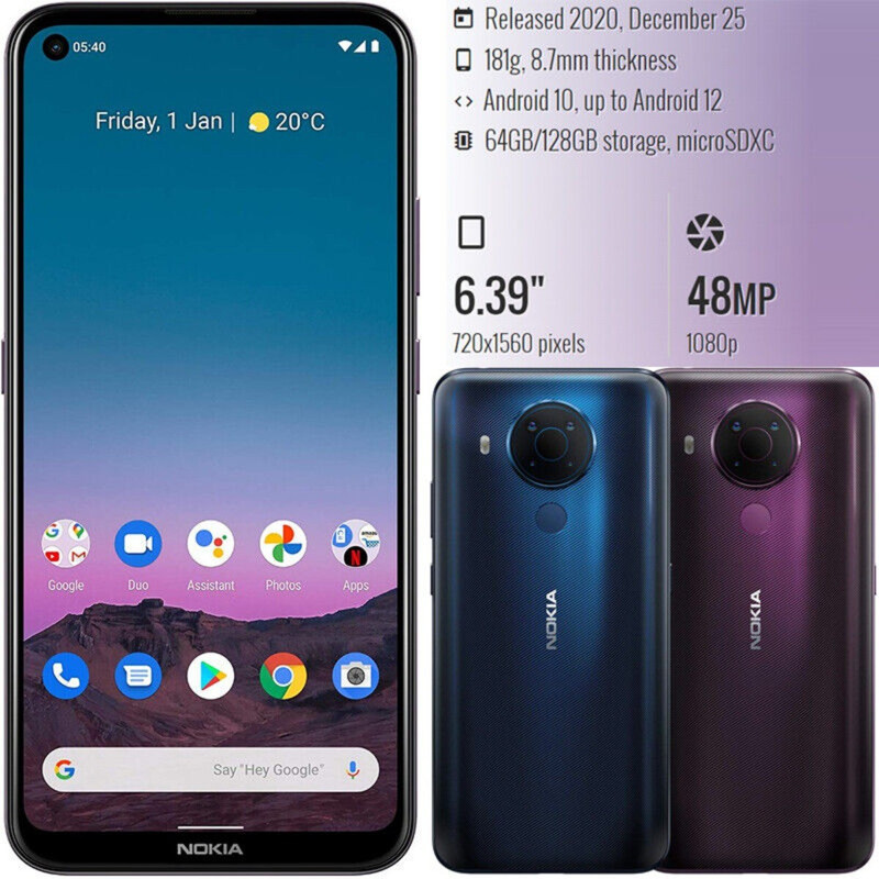 Nokia 5.4 4GB/128GB 4G LTE 48.0MP WIFI Dual SIM 6.39" สมาร์ทโฟน KTTP