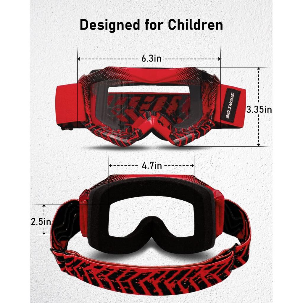 BELINOUS Kid Riding Goggles for ATV Dirt Bike Motorcycle Motorcross MX, Youth Dirt Bike Goggles for 