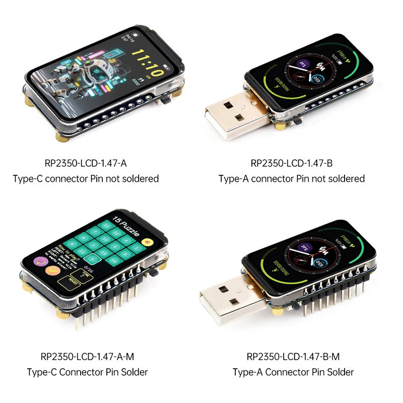 RP2350A Type-A Type-C 1.47 นิ้วจอแสดงผล LCD หน้าจอ Development Board ในตัว 520KB SRAM 16MB แฟลชสําหร