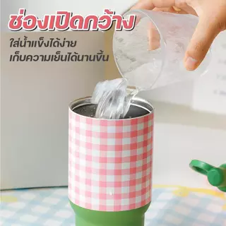 SMAIL แก้วเก็บความเย็น แก้วน้ำลายสก๊อต 800ml เก็บเย็นร้อนนาน สแตนเลส316 ดื่มได้2แบบ 2in1 กันรั่ว พกพาง่าย 3สี