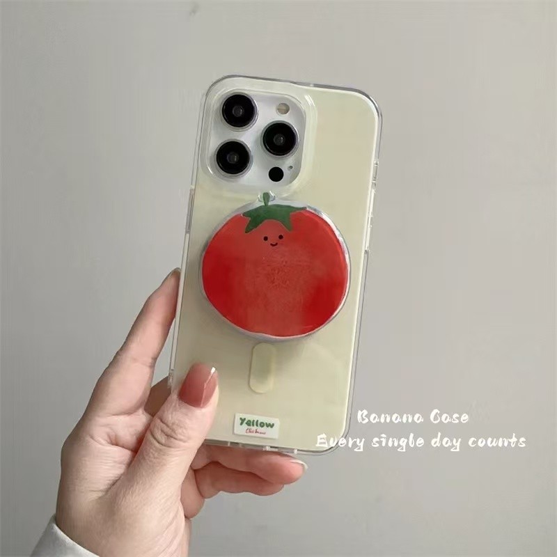 Simple Niche Tomato Bracket เหมาะสําหรับ Samsung s25ultra เคสโทรศัพท์ s24/23fe ที่ไม่ซ้ํากัน Creative s22/21 + สองชั้น a17a16a15a14a24 ประเภทแม่เหล็ก a56a55a54a53