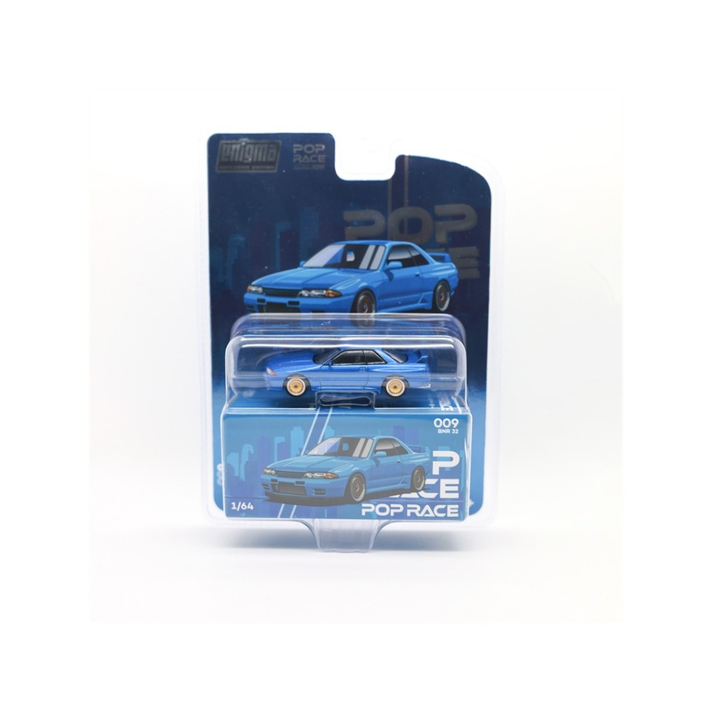 Pop Race Enigma 1:64 Skyline GTR R32 Bayside Blue Blister Card Ver รถโมเดลDiecast