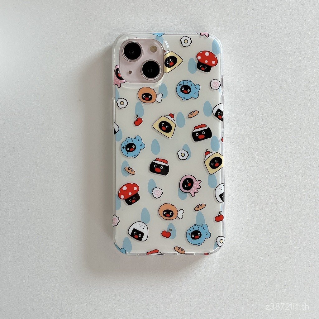 Ins ญี่ปุ่นเกาหลี Super Hot Raindrop Penguin เหมาะสําหรับ ihone16pro เคสโทรศัพท์ Apple 15pro สองชั้น