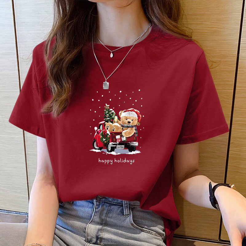 women t shirt short sleeve summer tshirt woman Christmas green top clothes casual t shirt for women