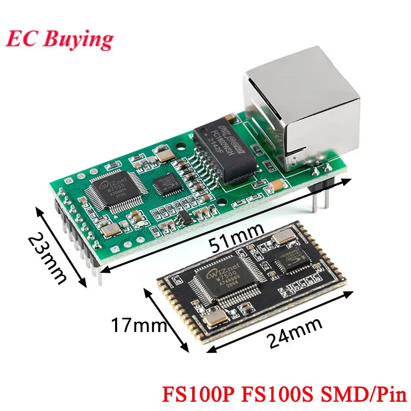 FS100P Serial to Ethernet Converter โมดูล USR-TCP232-T2 Tiny UART TTL ถึง RJ45 เครือข่ายโปร่งใสเกียร