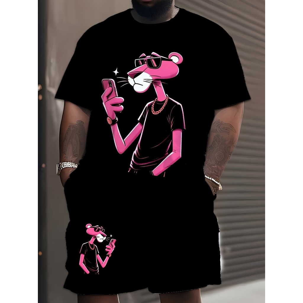 ชุดกีฬาลําลองพิมพ์ลาย 3D สําหรับผู้ชาย - เสื้อยืดแขนสั้นคอกลมและกางเกงขาสั้น, เกียร์กลางแจ้งฤดูร้อน,