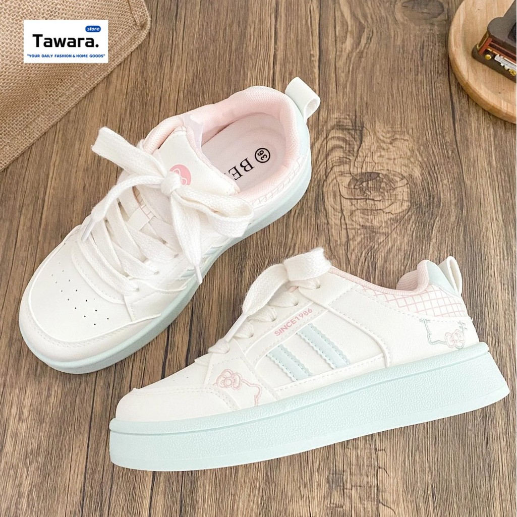 (SE-116) รองเท้าแฟชั่นผู้หญิง คิตตี้ พาสเทล หวาน น่ารัก รองเท้าผ้าใบลำลอง Cute Pastel Shoes ใส่สบาย