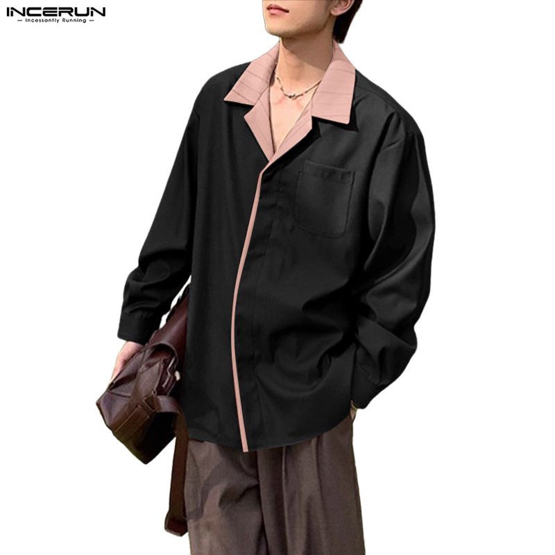 เสื้อเชิ้ตแขนยาว คอป้าย ลายทาง สไตล์ผู้ชาย