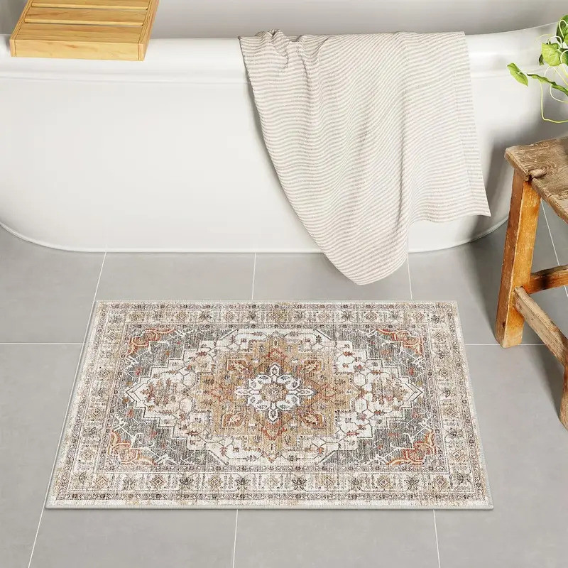 VIKAMA Bathroom Rugs Vintage Boho Bath Mats Non Slip Washable Door Mat Soft Shower Area Rug For Entr