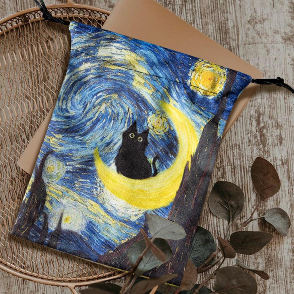 Black Cat Velvet Card Pouch Pattern Card Holder Crystal Stone Collect Gypsy Cards Pouch Cloth Pocket