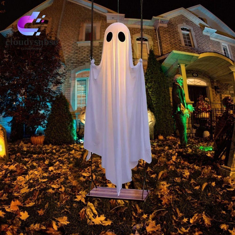 CLOUD ฮาโลวีนแขวน Ghost Swing, ปรับความสูงด้วย String ไฟ Spooky Ghosts Swing, ทนทาน 5.9FT ขนาดใหญ่ระ