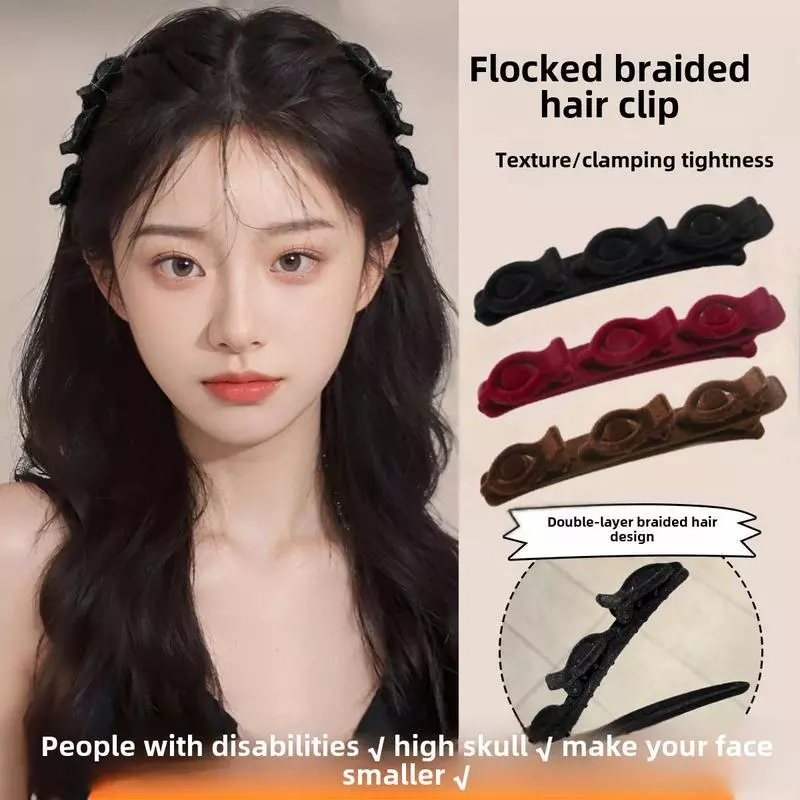 กิ๊บหน้าม้าแบบเรียบง่ายสำหรับ ถักแบบ flocking กิ๊บติดผมด้านข้างหน้าผากหญิงสไตล์วินเทจ