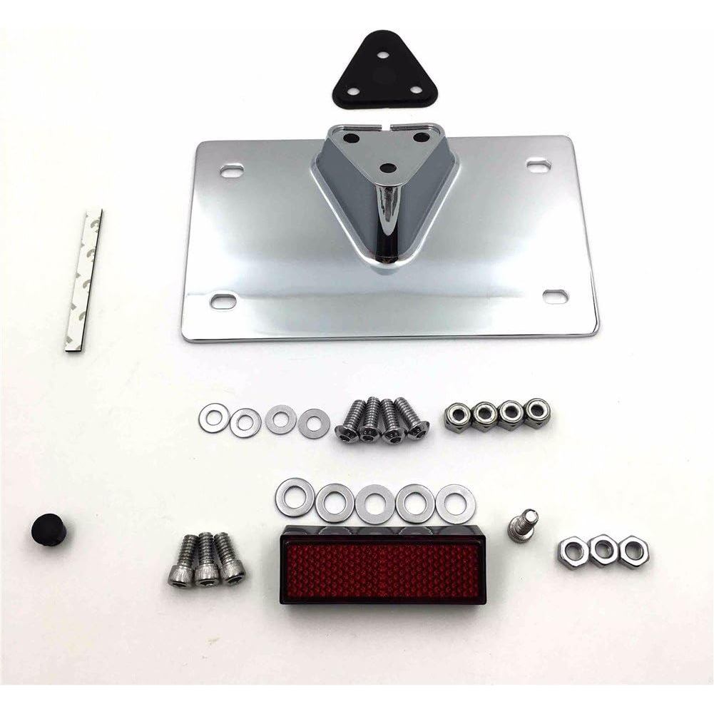 HONGK- ชุดติดตั้งป้ายทะเบียน Chrome Layback เข้ากันได้กับป้ายทะเบียน H-D สูงสุด 7-1/4" x 4-1/4" (Sof