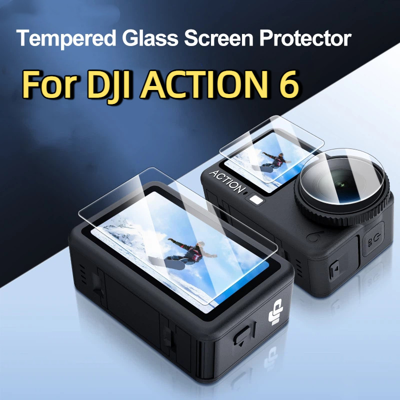 ตัวป้องกันหน้าจอสําหรับ DJI OSMO Action 6 กระจกนิรภัยบางเฉียบเลนส์กล้องฟิล์มกันรอยหน้าจอชุดอุปกรณ์เสริม