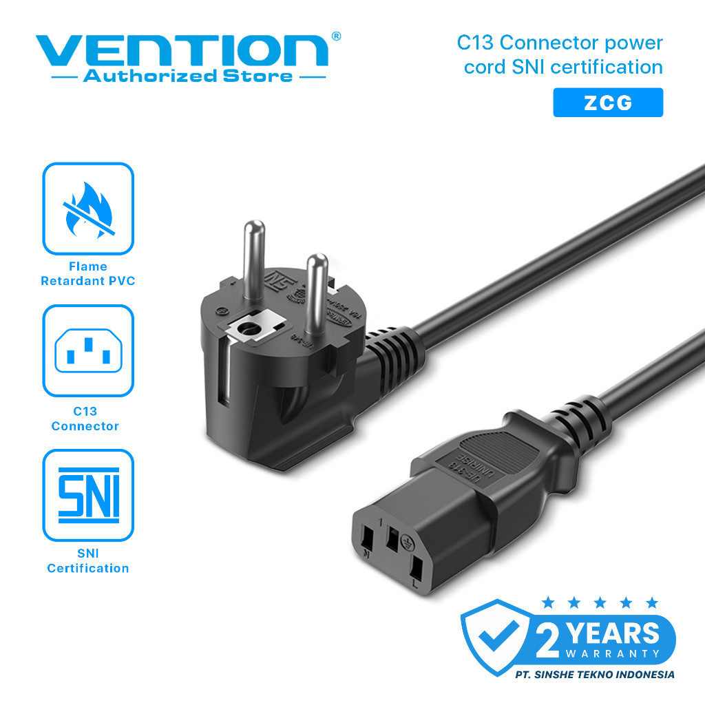 สายไฟ CPU Vention ดั้งเดิม PC คอมพิวเตอร์ UPS C13 Connector 3 ขั้ว