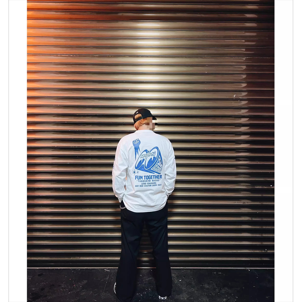 2025 สไตล์ใหม่ Moon Eye Limited แขนยาวพิมพ์เสื้อยืดรถจักรยานยนต์ดัดแปลง Retro Top ผ้าฝ้าย 100%