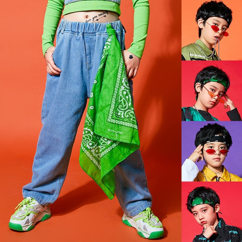 [Huzhou Duyue] อุปกรณ์เต้นรำ Street Dance สไตล์เด็ก ผ้าพันคอผ้าไหม และเข็มขัดคาดศีรษะ WJG