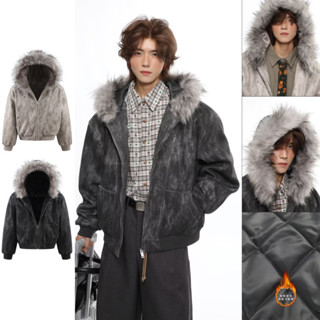 ASRV เสื้อโค้ทผ้าฝ้ายมีฮู้ด สไตล์ญี่ปุ่น มีคอปกขนสัตว์มัดย้อ…