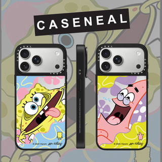 CASENEAL การ์ตูนน่ารัก SpongeBob กระจกหน้าใหญ่เคสโทรศัพท์สําหรับ iPhone 17 Pro Max 16 ProMax 15Pro 14 Plus 13 12 11 โทรศัพท์กันกระแทกขอบนุ่มฮาร์ดป้องกันกรณี