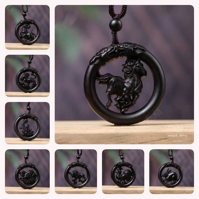 2025 Ebony Zodiac จี้ไม้จันทน์สีม่วง Zodiac จี้ผู้ชายผู้หญิงคู่เครื่องประดับสร้อยคอยี่ห้อ Ebony Zodi