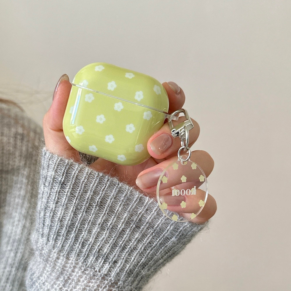 Minimalist Matcha ดอกไม้สีเขียวดอกไม้สีขาวจี้หูฟังสําหรับ Apple AirPods 1 หรือ 2 3 4 Pro 2 Pro 3 อุปกรณ์เสริม