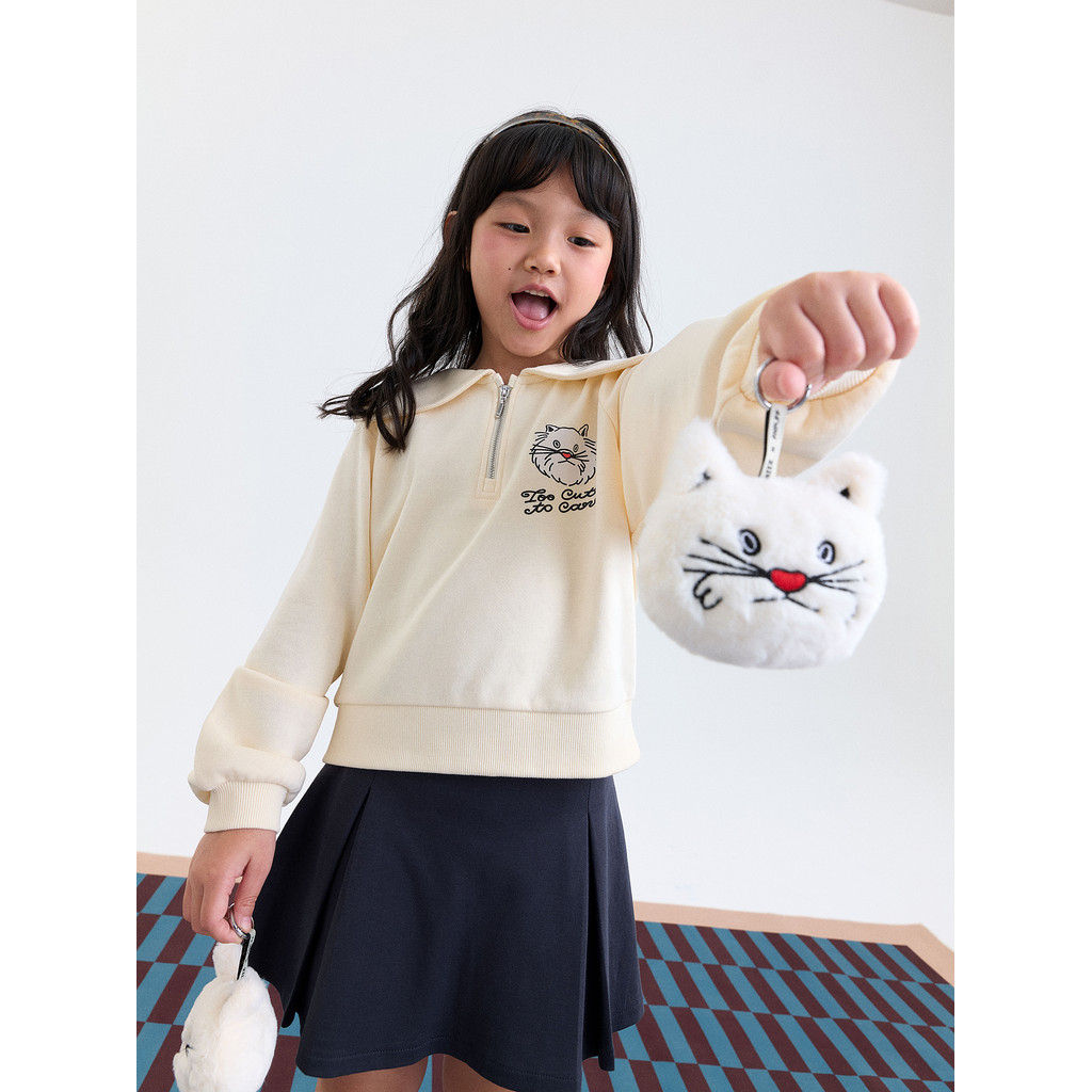 AIIZ (เอ ทู แซด) - AIIZ เสื้อแขนยาวเด็กผู้หญิงคอปกมีซิป AIIZ Girl's Petite Cafe Collor Sweatshirt