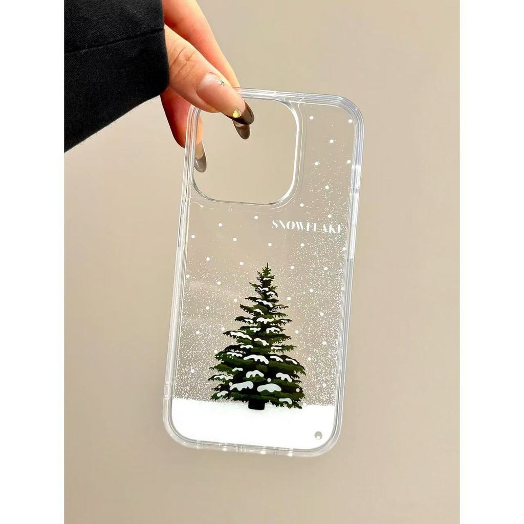 เคสโทรศัพท์ Glitter เปลือกนุ่มซิลิโคนฤดูหนาวต้นคริสต์มาส High-End โปร่งใส Shock-proof เหมาะสําหรับ iPhone x xs xr xsmax 7 8 11 12 13 14 15 16 17 por max 7 8 14 15 16plus 17air