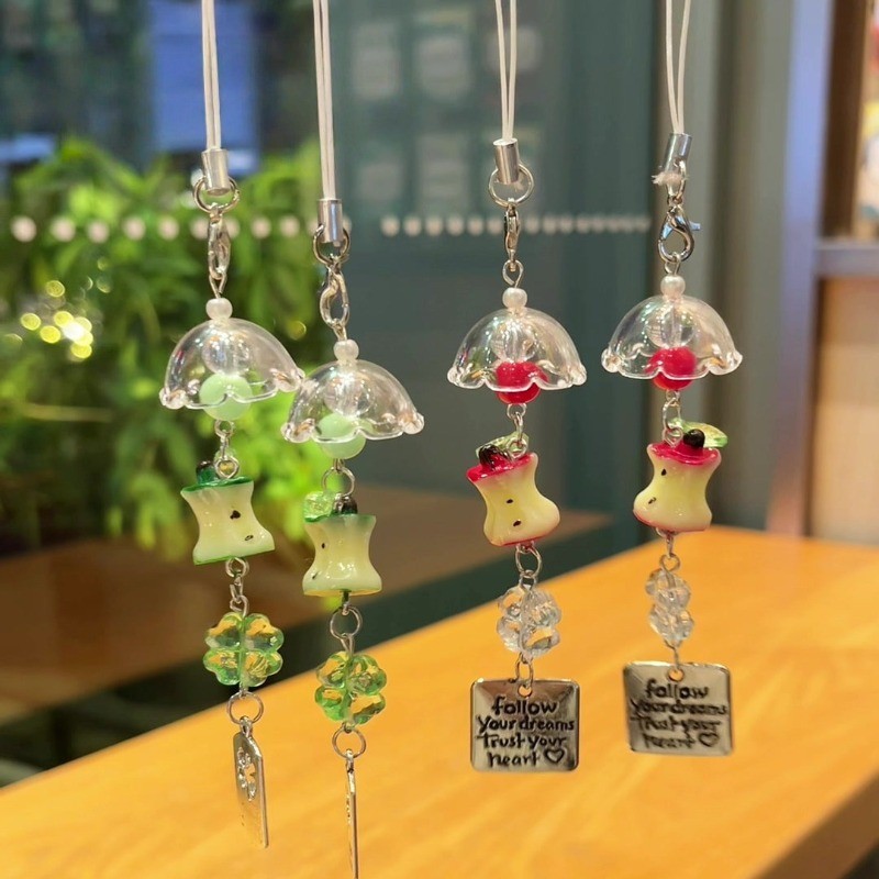 เครื่องรางกระดิ่งลม Apple น่ารัก - ดึงดูดใจสูง Girly Vibe DIY Bag & Phone Lanyard เครื่องรางสมุดภาพสุดน่ารัก