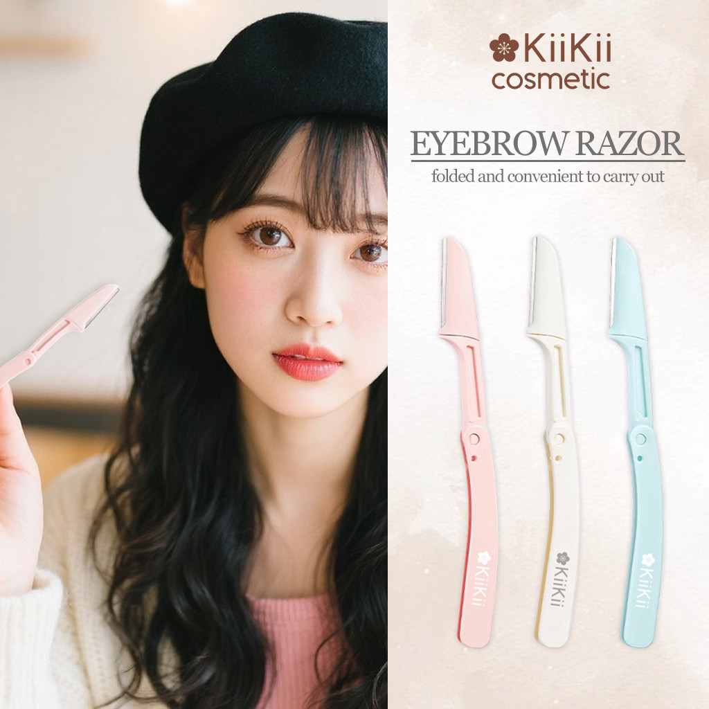 KiiKii Cosmetic มีดกันคิ้ว กันคิ้ว ที่กันคิ้ว แบบพับเก็บได้ สเตนเลส ขูดเบาๆ ปลอดภัยต่อผิว แบบพกพา