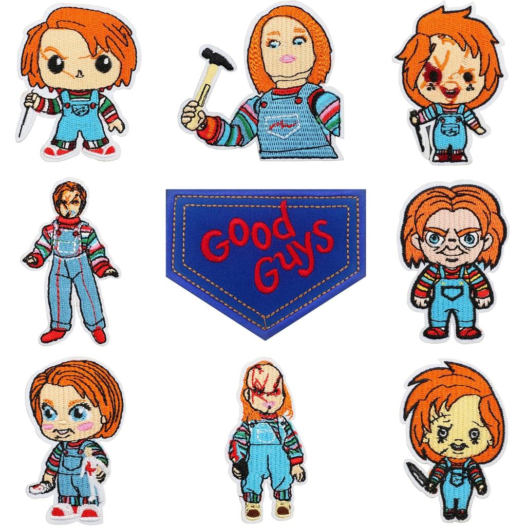 แพทช์และสติกเกอร์ลายสักชั่วคราว Chucky Halloween สำหรับเสื้อผ้า 9 ชิ้น Good Guys