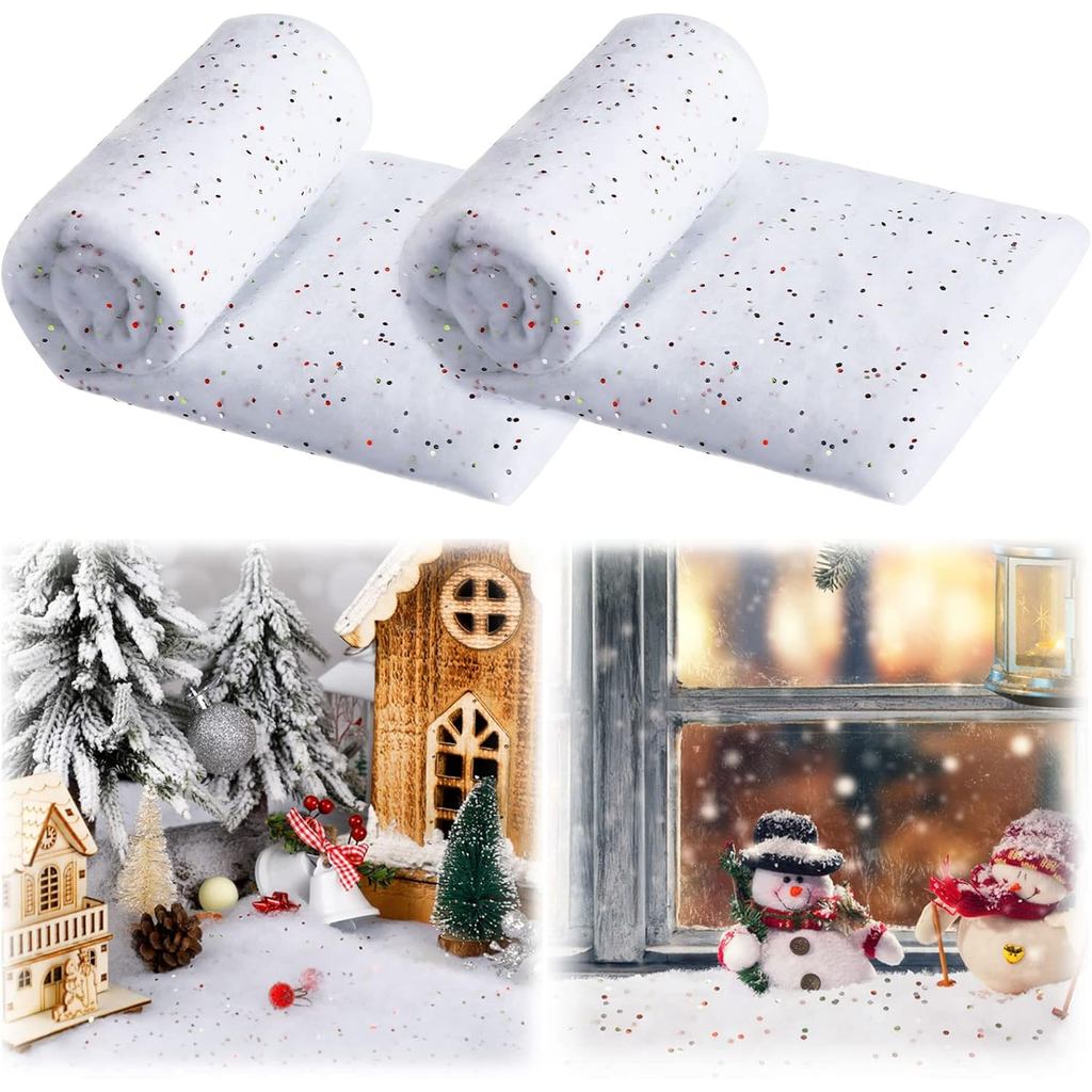 Tatuo 2 Rolls Christmas Glittered Snow Blanket 39.37 x 19.68 Inches Winter Fake Glitter Artificial S