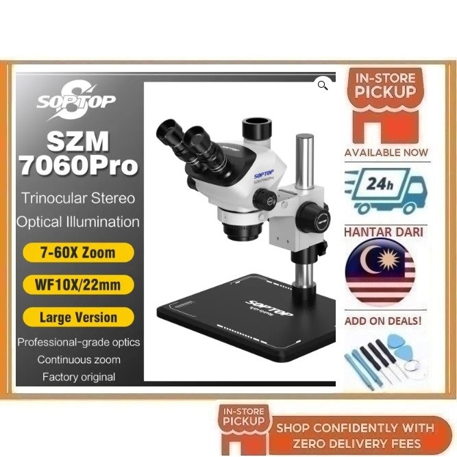 BSS SOPTOP SZM-7060PRO กล้องจุลทรรศน์สเตอริโอ Trinocular ซูม 7.0X-60X
