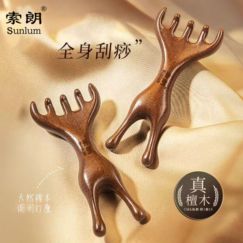 หวีนวดหนังศีรษะ Staghorn หวีนวดหนังศีรษะ Meridian หัวไม้จันทน์ธรรมชาติ Five-Claw Meridian หวีนวดคอ-s