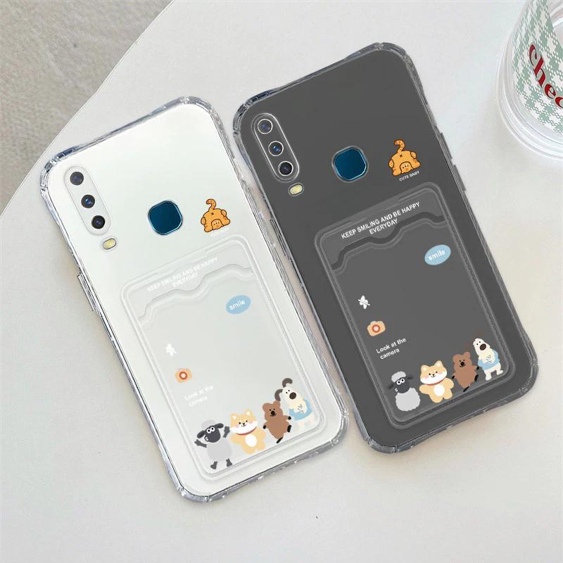 สัตว์น่ารัก Soft Case ATM ID Card Slot สําหรับ Vivo Y100 Y200E Y72 5G Y36 Y27 T3 Y17S Y02s 4G Y16 Y3