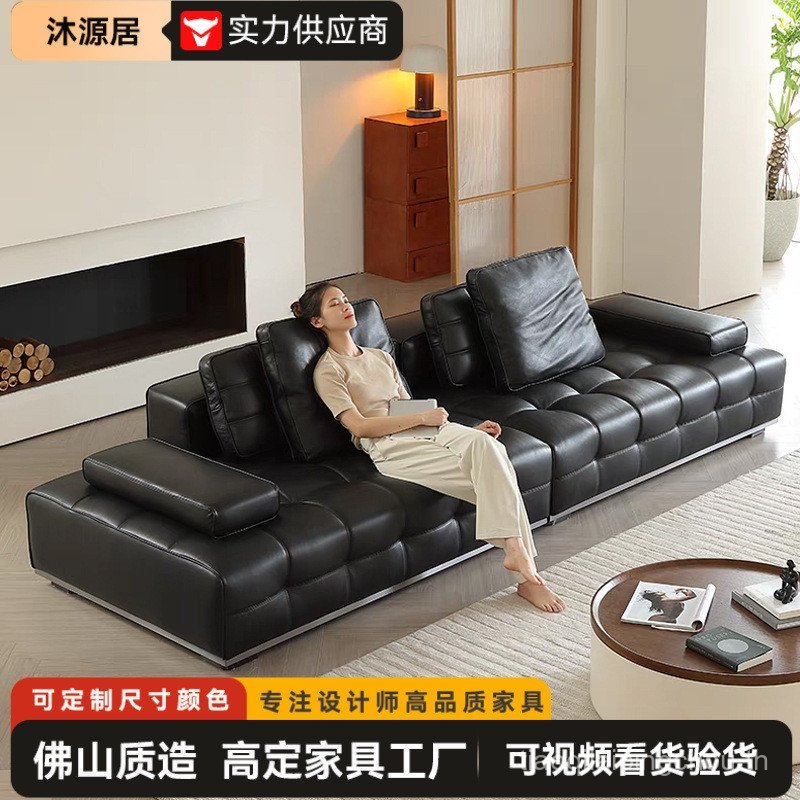 Lawrence โซฟาหนังสีดําห้องนั่งเล่นอิตาลีการออกแบบโมดูลอินไลน์เพิ่มบินโซฟาหนังวัวชั้นแรก