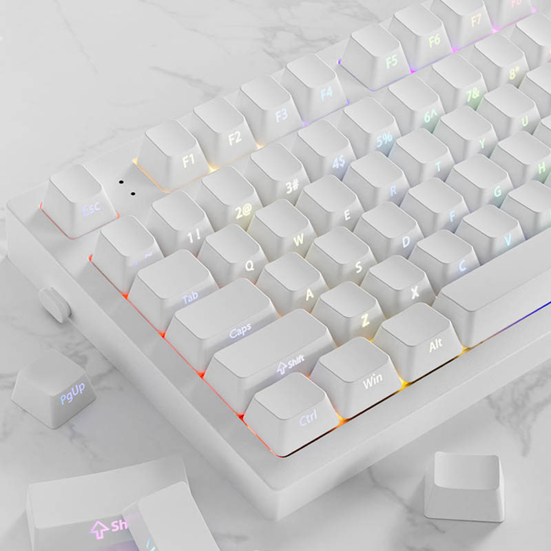 ใหม่สีขาว RGB Backlit พิมพ์ด้านข้าง Keycap Cherry Profile Double Shot PBT Keycaps สําหรับคีย์บอร์ดแบบกลไก