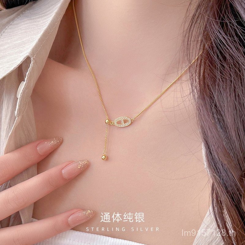 หรูหรา ins อุปกรณ์เสริมหญิงหมูจมูกกระดูกไหปลาร้าโซ่ S925 เงินเวอร์ชั่นเกาหลีสร้อยคอวาด Cui Yan เครื่