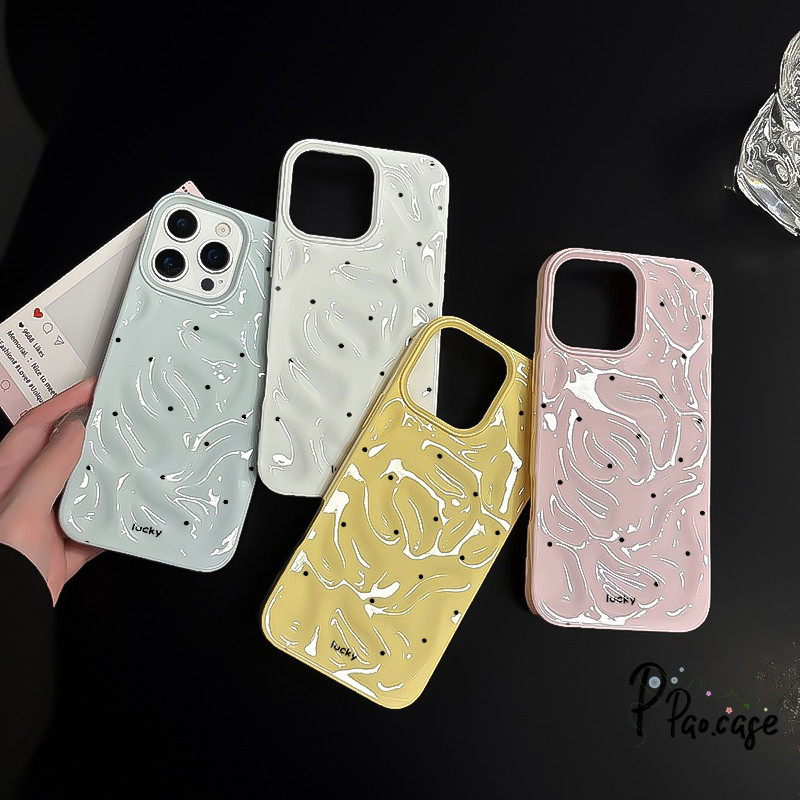 สำหรับ IPhone 17 Air 13 16 12 15 14 Pro Max 16 14 7 15 Plus X XR XS Max เคสระบายคลื่นน้ำสีดำลายจุดเรียบง่าย Lucky