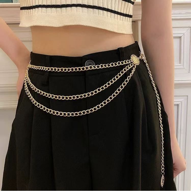 โซ่เอว จานดอกทานตะวัน การตกแต่งพู่ สีทึบ โลหะผสม y2k บุคลิกภาพ มีสไตล์ มี 2 สีให้เลือก