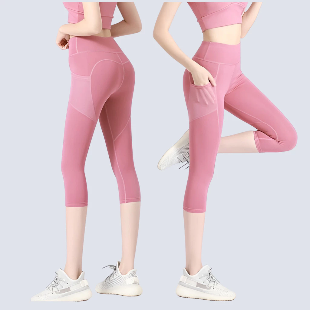 กางเกงออกกำลังกายเอวสูง มีกระเป๋าข้าง เก็บหุ่นสวย ใส่วิ่ง โยคะ ฟิตเนส (S-3XL) กางเกงโยคะมีกระเป๋า กางเกงฟิตเนสผู้หญิง