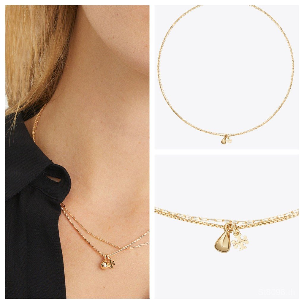 สร้อยคอดีไซน์สองชั้นพร้อมจี้ทอง NFV8 สำหรับผู้หญิงทำจากโลหะ