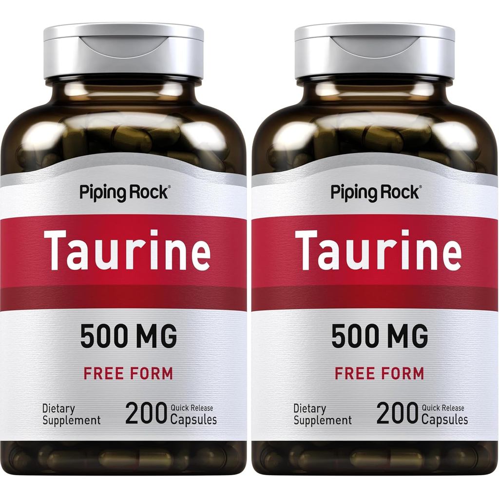 Piping Rock Taurine Supplement 500 mg | 200 Capsules | Amino Acid | Free Form | Non-GMO & Gluten Fre