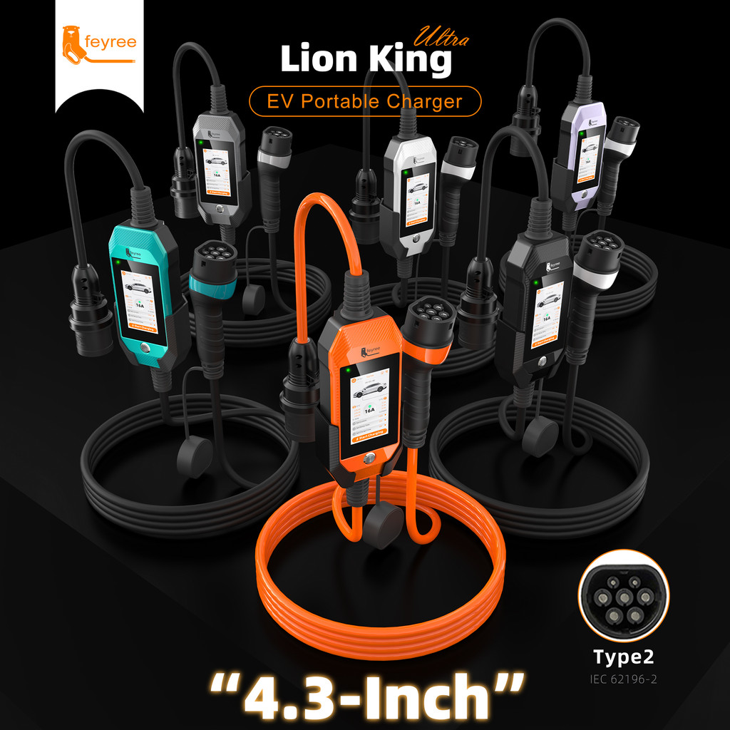 Feyree Type2 ซ็อกเก็ตแบบพกพา EV Charger 11kW 16A 3P Fast Charging 4.3 นิ้วการออกแบบหน้าจอสัมผัสสมาร์