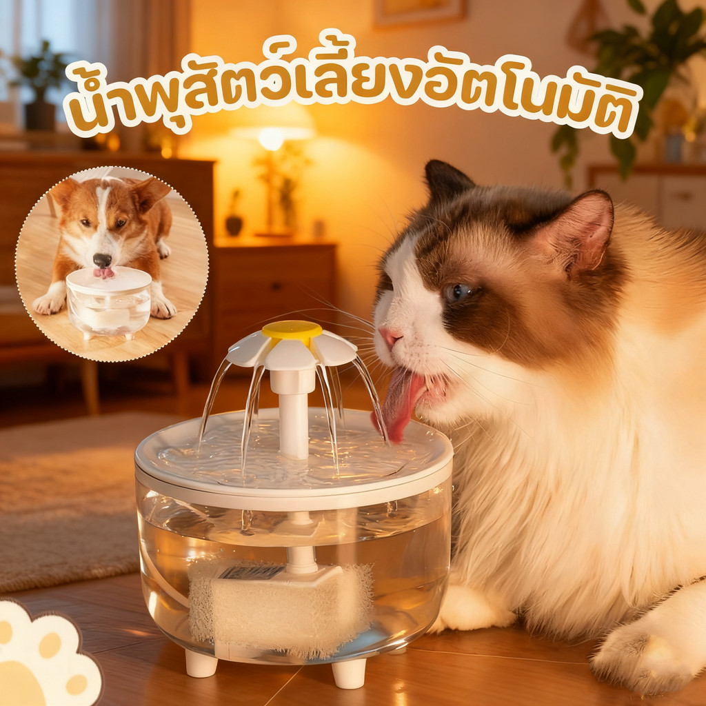 น้ำพุสัตว์เลี้ยงอัตโนมัติ น้ําพุแมวอัตโนมัติ กรองเส้นผมที่ลอยอยู่ ปรับคุณภาพน้ำให้นุ่มนวล น้ำพุแมว น้ำพุหมา