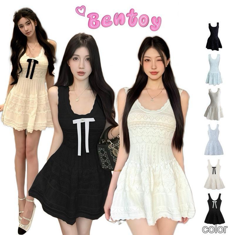 Bentoy พร้อมส่ง มินิเดรส แขนกุด เข้ารูป ผ้าถักไหมพรม ผ้านิ่มใส่สบาย ดูแพงN096/N096-1